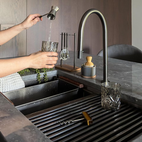 ZEEK 32" WORKSTATION DOUBLE BOWL GUNMETAL MATTE BLACK UNDERMOUNT / DROP-IN KITCHEN SINK WITH ACCESSORIES PVD NANO TECH COATING ENZO ZW-B509