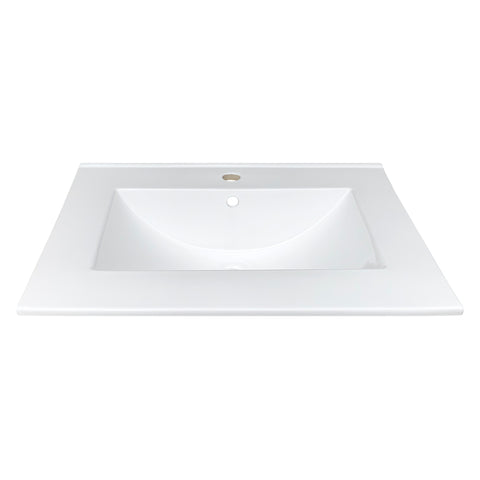 Zeek CT-2801 25" x 22" Vitreous China Ceramic Bathroom Vanity Top with Sink  - 1 Faucet Hole
