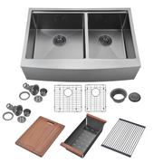 Zeek 33" Farmhouse Workstation 60/40 Bowl Gunmetal Matte Black Kitchen Sink With Accessories PVD Nano Tech Coating ENZO ZA-B642