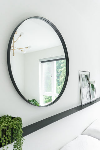 Zeek 31.5" Black Metal Round Wall Mirror, Thin Edge Frame, Deep Set Mirror MB3200