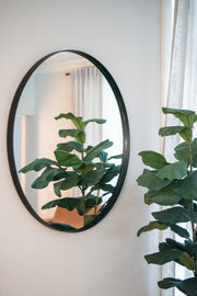 Zeek 31.5" Black Metal Round Wall Mirror, Thin Edge Frame, Deep Set Mirror MB3200