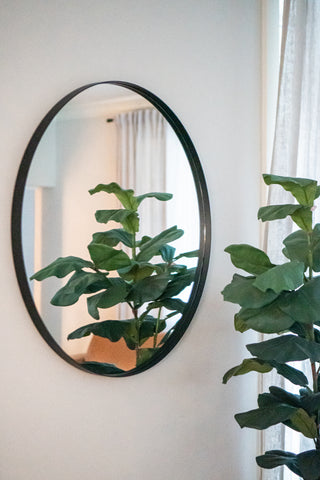 Zeek 31.5" Black Metal Round Wall Mirror, Thin Edge Frame, Deep Set Mirror MB3200