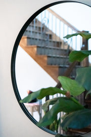Zeek 31.5" Black Metal Round Wall Mirror, Thin Edge Frame, Deep Set Mirror MB3200
