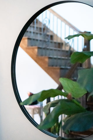 Zeek 31.5" Black Metal Round Wall Mirror, Thin Edge Frame, Deep Set Mirror MB3200