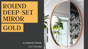 Zeek 31.5" Gold Metal Round Wall Mirror, Thin Edge Frame, Deep Set Mirror MG3200