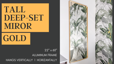 Zeek 60"x22" Gold Metal Rectangular Wall Mirror, Thin Edge Full Length, Deep Set Mirror MG6022