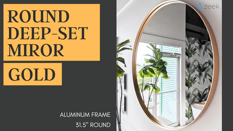 Zeek 31.5" Gold Metal Round Wall Mirror, Thin Edge Frame, Deep Set Mirror MG3200