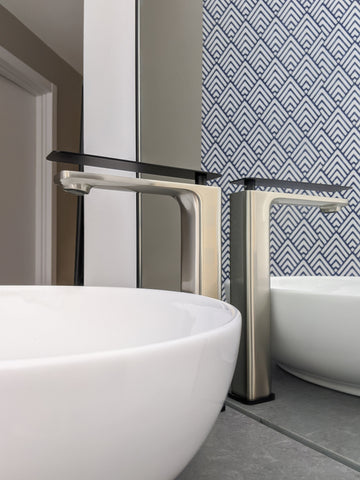 Zeek Brushed Nickel & Matt Black Handle Single Handle Tall Bathroom Faucet F-BN88