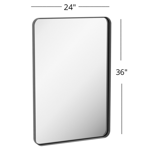 Zeek 24"x36" Black Metal Rectangular Wall Mirror, Thin Edge Frame, Deep Set Mirror MB3624