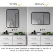 Zeek 24"x36" Black Metal Rectangular Wall Mirror, Thin Edge Frame, Deep Set Mirror MB3624