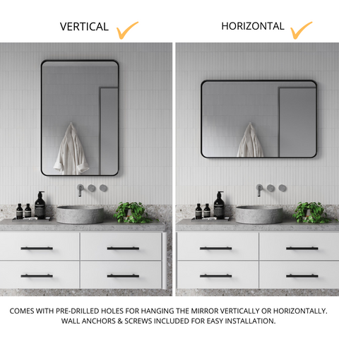 Zeek 24"x36" Black Metal Rectangular Wall Mirror, Thin Edge Frame, Deep Set Mirror MB3624