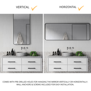Zeek 60"x22" Black Metal Rectangular Wall Mirror, Thin Edge Full Length, Deep Set Mirror MB6022