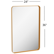 Zeek 24"x36" Gold Metal Rectangular Wall Mirror, Thin Edge Frame, Deep Set Mirror MG3624