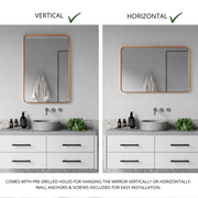 Zeek 24"x36" Gold Metal Rectangular Wall Mirror, Thin Edge Frame, Deep Set Mirror MG3624