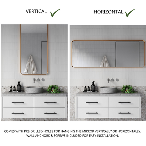 Zeek 60"x22" Gold Metal Rectangular Wall Mirror, Thin Edge Full Length, Deep Set Mirror MG6022