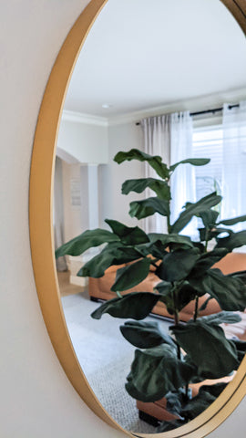 Zeek 31.5" Gold Metal Round Wall Mirror, Thin Edge Frame, Deep Set Mirror MG3200