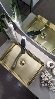 Zeek 18”x13” Gold Rectangular Vessel Bathroom Sink Stainless Steel PVD Nano Tech Coating ZN-G183