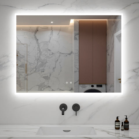 Large LED Rectangle Mirror with Dimmable Lights, Best Solon Mirror with LED Lights, Decorative Mirrors, Mirror for Small Vanity, Master Bath Mirror, Guest Bath Mirror, Accent Mirror, Seattle Lighting.