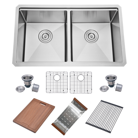 STYLISH 28 inch Workstation 60/40 Double Bowl Undermount 16G Kitchen Sink  with Accessories included