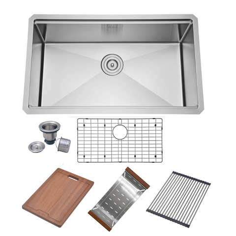 Zeek 32" Undermount / Drop-In Single Bowl Workstation Kitchen Sink ZH-LD32