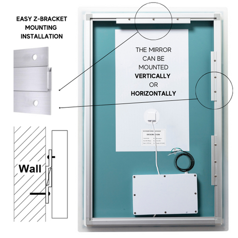 Zeek 24"x36" Backlit LED Rectangular Bathroom Wall Mirror MA2436