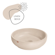 Beige round concrete vessel sink