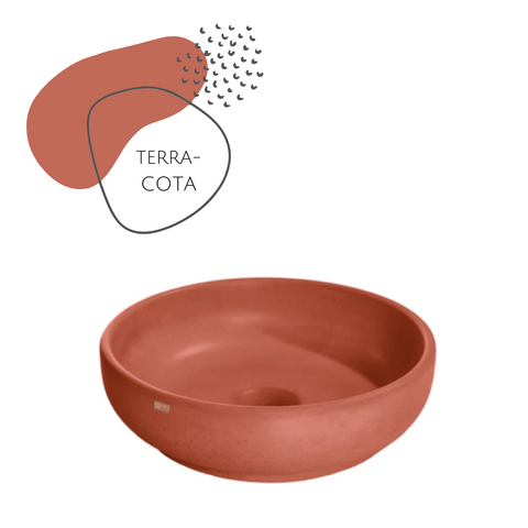 terra-cotta round concrete vessel sink