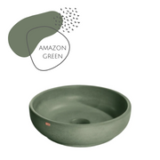 green round concrete vessel sink 