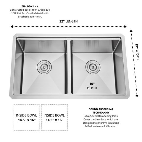 32 inch ledge 50/50 sink