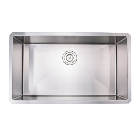 Zeek 32" Small Radius Undermount / Drop-In Single Bowl Kitchen Sink ZH-SB32