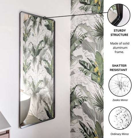Zeek 60"x22" Black Metal Rectangular Wall Mirror, Thin Edge Full Length, Deep Set Mirror MB6022