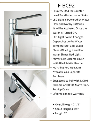Zeek LED Chrome Single Handle Faucet with Matte Black Handle Spout F-BC92