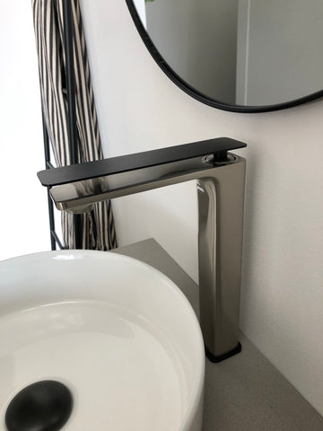 Zeek Brushed Nickel & Matt Black Handle Single Handle Tall Bathroom Faucet F-BN88