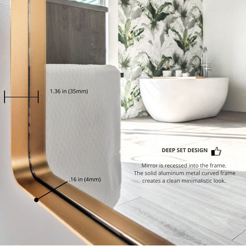 Zeek 24"x36" Gold Metal Rectangular Wall Mirror, Thin Edge Frame, Deep Set Mirror MG3624