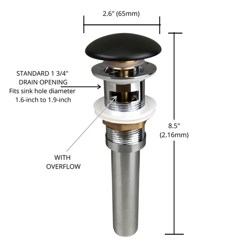Zeek DB350 Matte Black Pop-Up Drain With Overflow