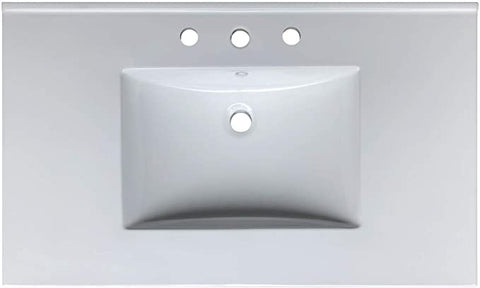 Zeek CT-3708 37" x 22" Vitreous China Ceramic Bathroom Vanity Top with Sink  - 3 Faucet Hole