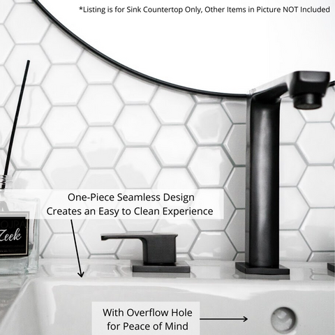 Zeek CT-2508 25" x 22" Vitreous China Ceramic Bathroom Vanity Top with Sink  - 3 Faucet Hole