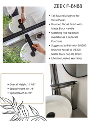 Zeek Brushed Nickel & Matt Black Handle Single Handle Tall Bathroom Faucet F-BN88
