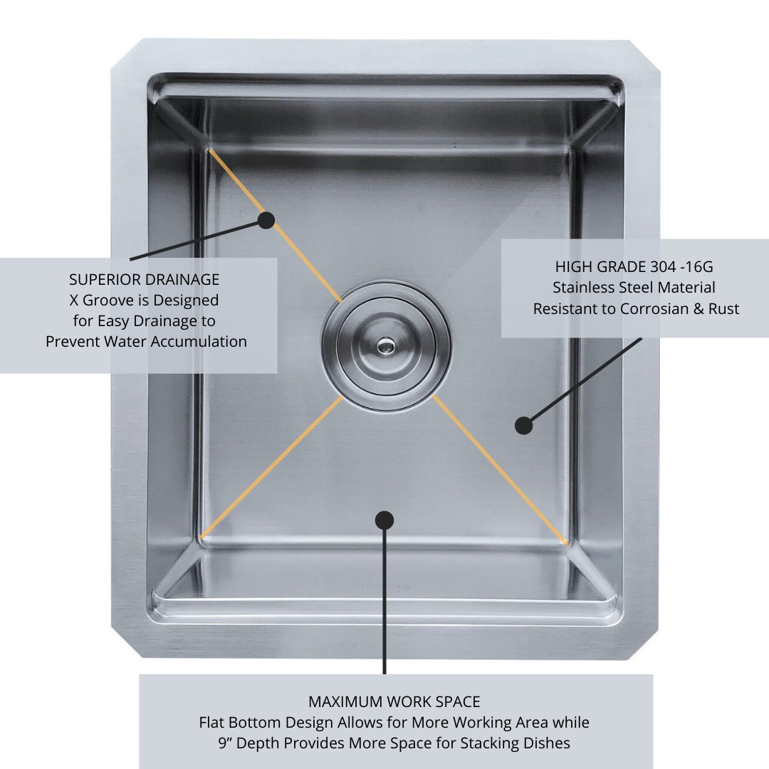 シズク　FR Zeek 15 x 17 Inch Undermount / Drop-In Workstation Sink for