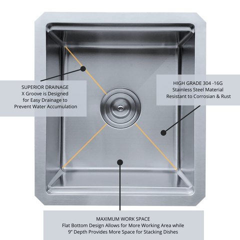 Zeek 15 x 17 Inch Undermount / Drop-In Workstation Sink for