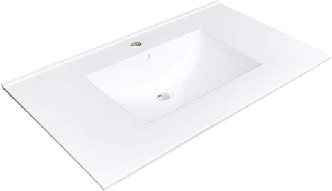 Zeek CT-3701 37" x 22" Vitreous China Ceramic Bathroom Vanity Top with Sink  - 1 Faucet Hole