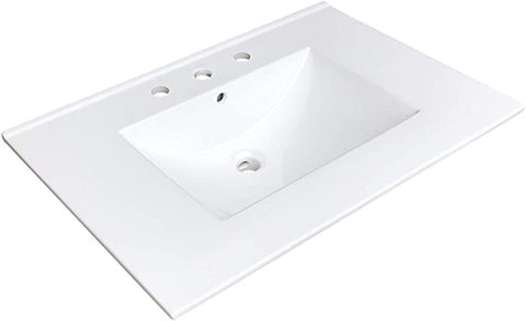 Zeek CT-3108 31" x 22" Vitreous China Ceramic Bathroom Vanity Top with Sink  - 3 Faucet Hole