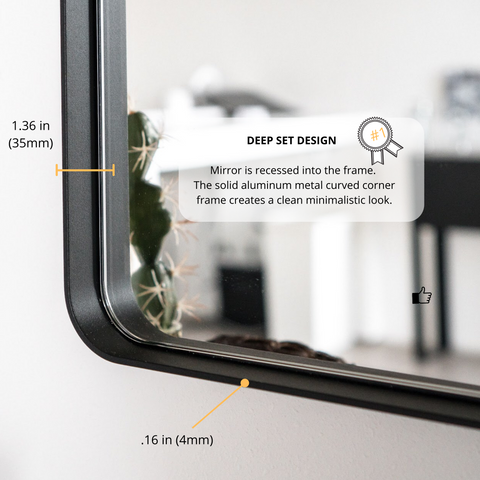 Zeek 60"x22" Black Metal Rectangular Wall Mirror, Thin Edge Full Length, Deep Set Mirror MB6022