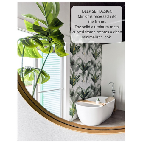 Zeek 31.5" Gold Metal Round Wall Mirror, Thin Edge Frame, Deep Set Mirror MG3200