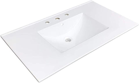 Zeek CT-3708 37" x 22" Vitreous China Ceramic Bathroom Vanity Top with Sink  - 3 Faucet Hole