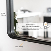 Zeek 24"x36" Black Metal Rectangular Wall Mirror, Thin Edge Frame, Deep Set Mirror MB3624