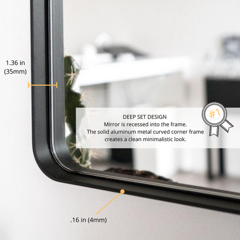 Zeek 24"x36" Black Metal Rectangular Wall Mirror, Thin Edge Frame, Deep Set Mirror MB3624