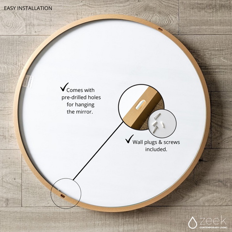 Zeek 31.5" Gold Metal Round Wall Mirror, Thin Edge Frame, Deep Set Mirror MG3200