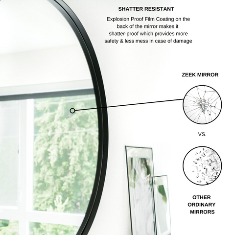 Zeek 31.5" Black Metal Round Wall Mirror, Thin Edge Frame, Deep Set Mirror MB3200