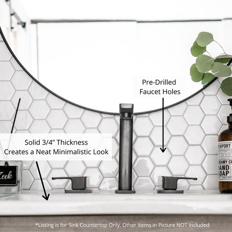 Zeek CT-2508 25" x 22" Vitreous China Ceramic Bathroom Vanity Top with Sink  - 3 Faucet Hole